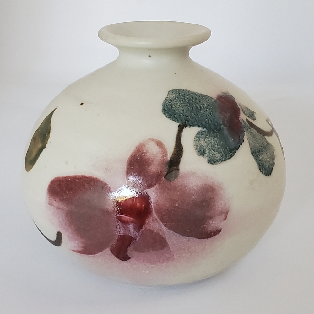 Signed Studio Pottery Vase Vintage From A Potter's Wheel Pink Flower
